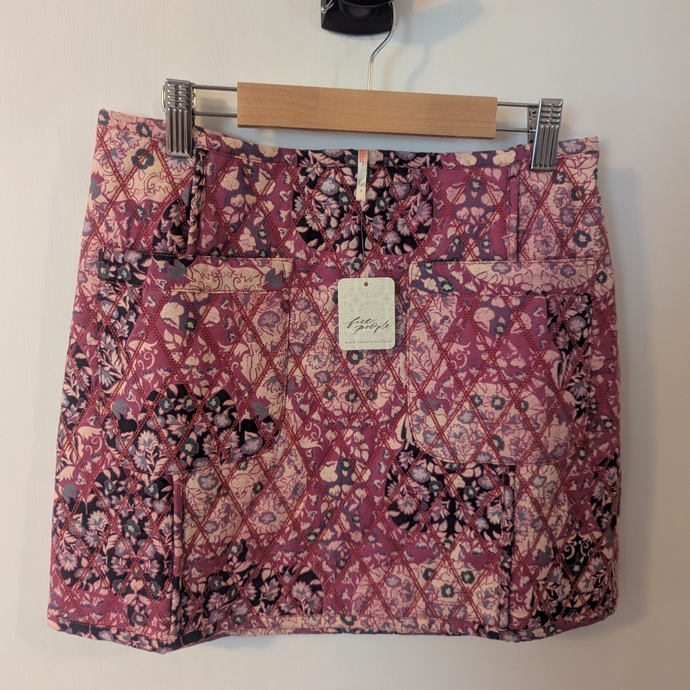 Free People Quilted Floral Patchwork Skirt in Mauve Pink